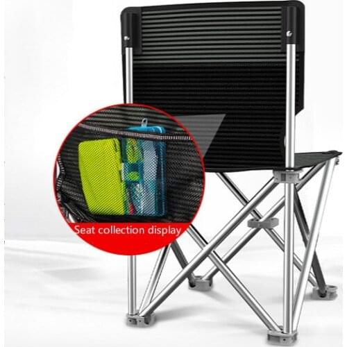Small Outdoor Camp Fishing Chair Folding Portable Multi-functional Stool Chair Thickening Sitting Chair Back Pocket Load 150Kg