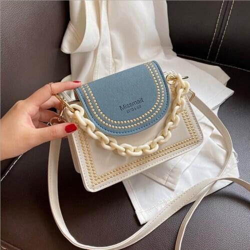 Fashion Lattice Pattern Crossbody Bag PU Leather Women Acrylic Chain Shoulder Pouch Flap Casual Messenger Totes Handbag 2021New