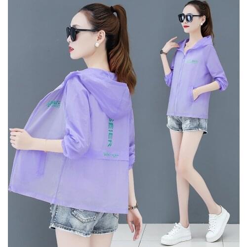 Fashion Womens Sun Protection Clothing Summer Thin Coat Sun Protection Anti-UV Casual Hooded Jacket Female Outerwear Tops W758