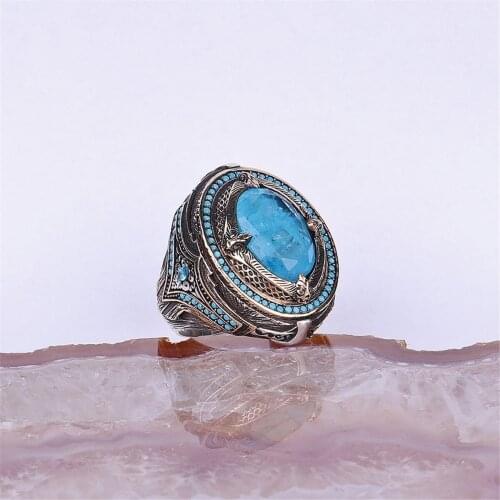 Aqua Cz 925 Sterling Male 925 K Silver Ring