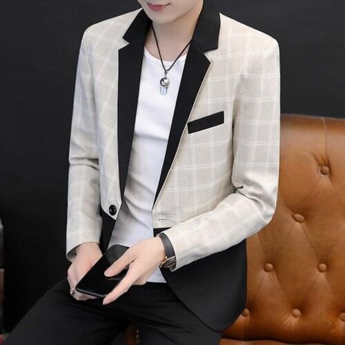 2021 Mens Striped Plaid Colorblock Slim Fit blazer Youth Cool Handsome blazer
