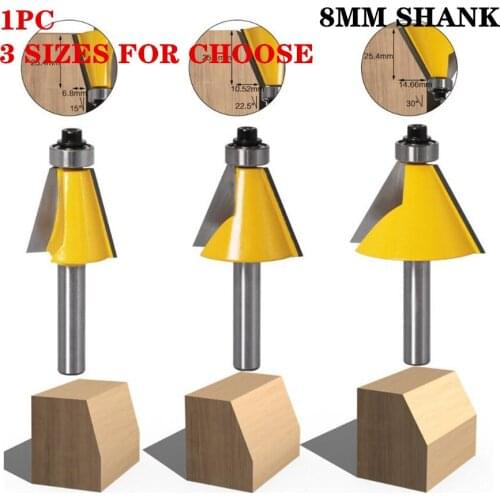 1pc 8mm Shank 15/22.5/30 Degree Chamfer/Bevel Edging Router Bit Set Cutters For Wood