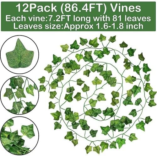 Pack of 12 86.4Ft Artificial Ivy Leaves Vines Garland Fake ing Plants