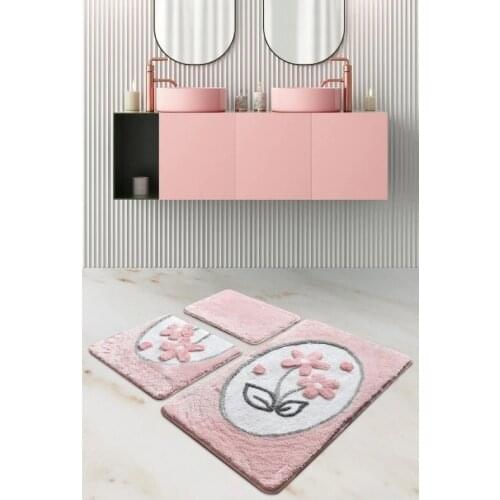PINK 3 LU SET Toilet Seat Set Bath Mat Rug Carpet in the living room Living room rugs Mat room carpet Mats bedroom