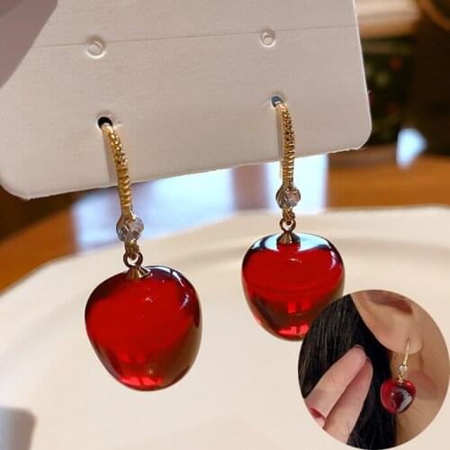 2020 New Vintage Earrings Cute Red Cherry Flower Bling Drop Earrings for Women Girls Christmas Gfit Fashion Wedding Jewelry