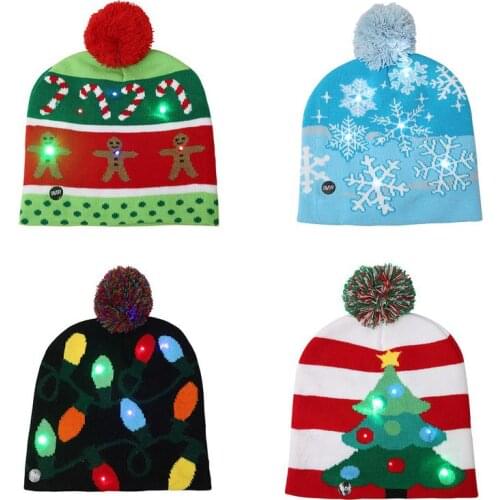 New LED Christmas Beanies Christmas Tree Snowflake Beanie Light Up Knitted Hat for Children Adult Christmas Party Decoration