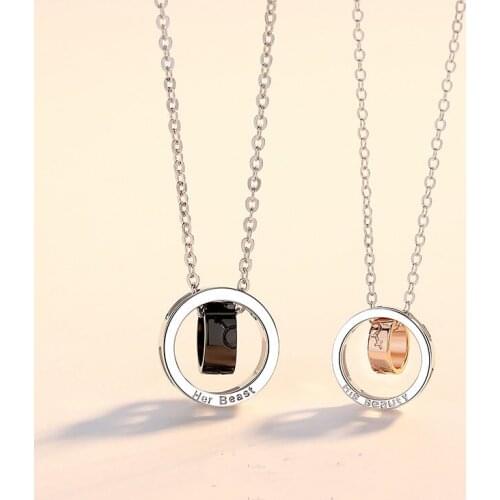 New S925 Sterling Silver Couple Necklace Korean Double Circle Pendant Set Chain Clavicle Chain Valentines Day Gift