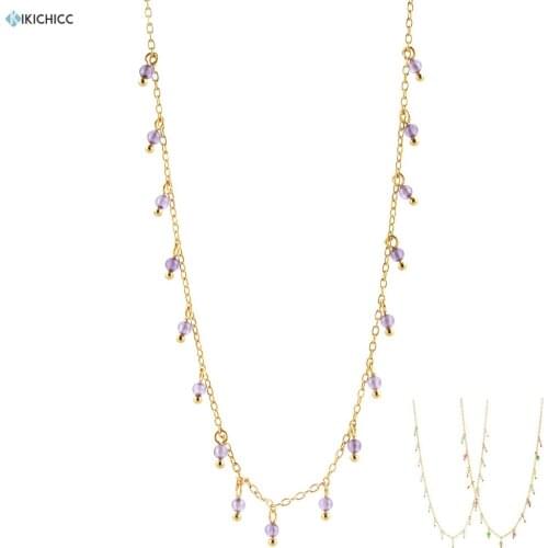 Kikichicc 100% 925 Sterling Silver Purple Charms Beads Choker Pendant Zircon Chain Choker Luxury Necklace For Spain Jewelry