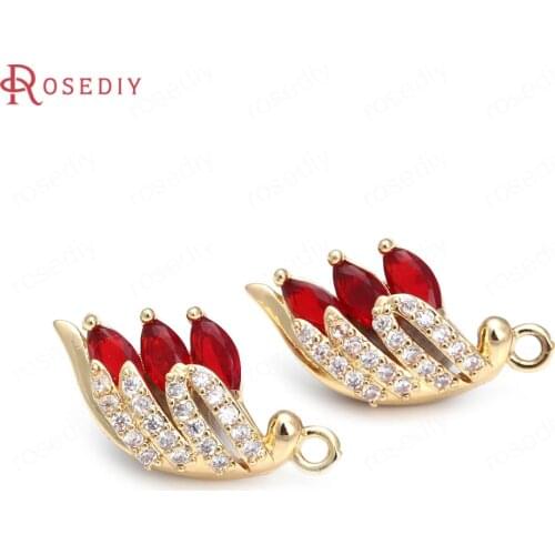 6PCS 11x21MM 24K Champagne Gold Color Brass and Zircon Feather Wing Charms Pendants Jewelry Making Supplies Findings Accessories