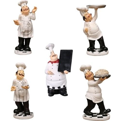 X7AB Retro European Chef Figurine Statue Model 3D Resin Art Craft Ornaments Home Kitchen Restaurant Decor