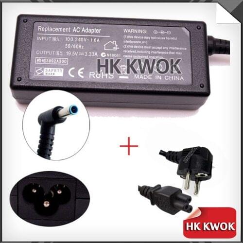 Free Shipping EU Power Cord + 19.5V 3.33A 4.5*3.0mm AC Adapter Charger 65W For hp envy TouchSmart 15-j009WM 14-K001TX Notebook