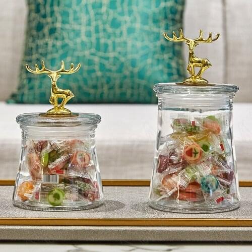 Antler Style Glass Storage Jar Candy Dried Fruit Transparent Can Cereal Dispenser Golden Bird Tank Home Decoration Modern