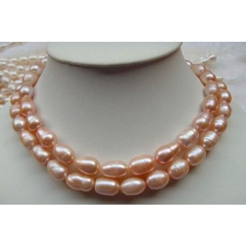 Surprising 2 row 8-9mm natural south sea pink pearl necklace 14K yellow clasp