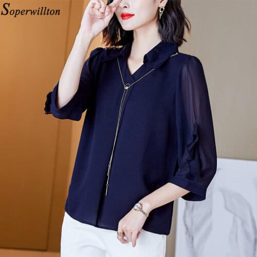 Women Office Blouse Chiffon Shirt 3/4 Sleeve Lady Top Female Clothes Fashion Blusas Summer Spring Autumn Blusas Mujer