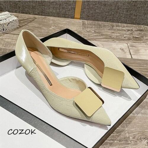 Square Button OL 2021 High Heels Sexy Ladies Women Fashion Women Korean High Heels Casual Elegant Heels