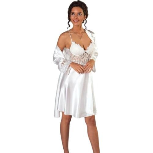 6PCS Robe Sleep Suit Pajamas Set Lace Stain White Women Silk Pyjamas Dressing Gown Summer Robe Sleepwear dressing gown night