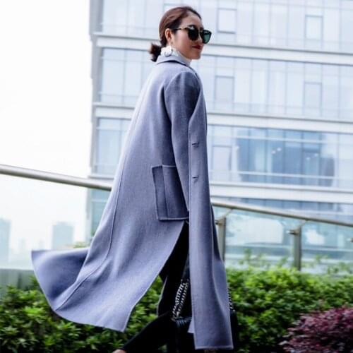 European Autumn Winter Lady Elegant Wool Coat New Brand Long Sleeve Fenale Windbreaker Outwear Manteau Femme LX1914