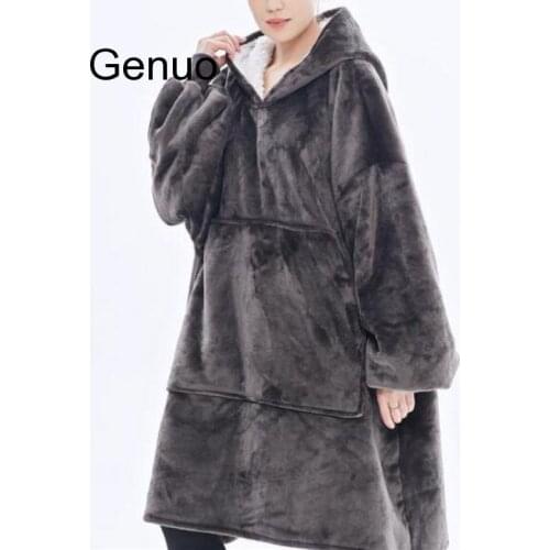 Winter Women Warm Oversized Fleece Blanket Hoodies Sweatshirt Hooded Pocket Blanket With Sleeves Sherpa Pullovers Sudadera Mujer