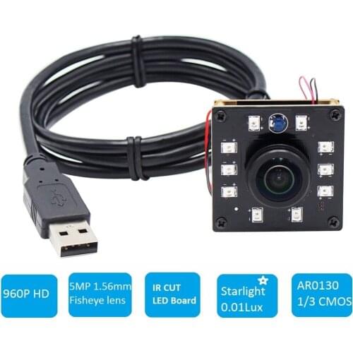 1.3 Megapixel HD AR0130 CMOS 0.01Lux Low light industrial Wide angle USB IR Camera Module with Panoramic 5mp 1.56mm Fisheye Lens