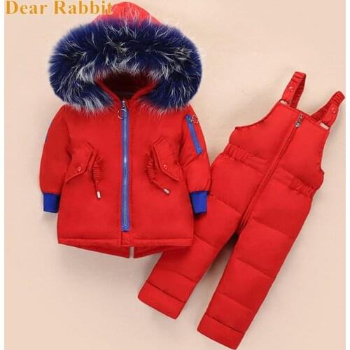 2021 Russian Winter Children clothing set Suit Boys baby Girl kids Clothes Duck Down Jacket Warm Hooded Newborn Infant Snowsuit