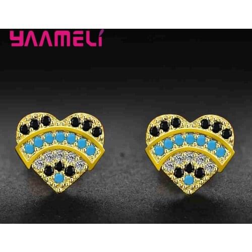 3 Color AAA+ Crystal 925 Silver/Gold Heart Stud Earring For Women Charms Bridal Engagement Party Jewelry Drop Shipping