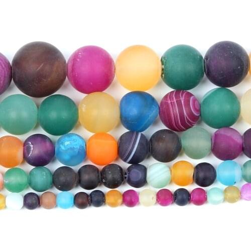 4-12mm Natural Stone Beads Loose Round Frosted Color Agates Stone Beads For Jewelry Making DIY Charm Bracelet Necklace Handmade
