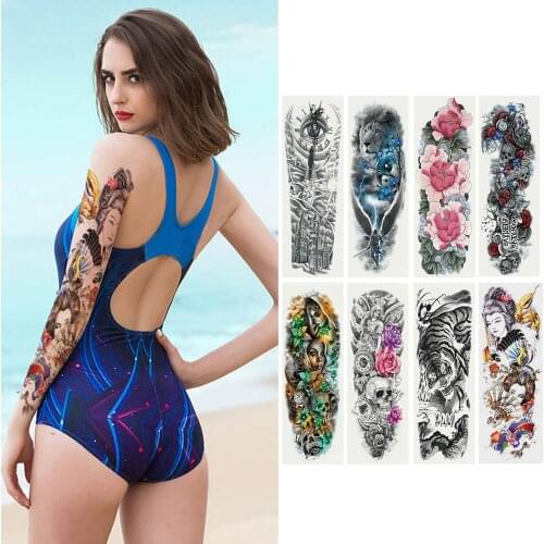 8 Sheets Waterproof Large Full Arm Temporary Tattoos Sleeves Sticker for Women Men Adults Body Art Supplies