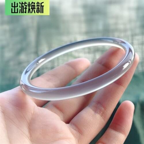 Natural Chalcedony Hand Carved Thin Round Bracelet Fashion Boutique Jewelry Trend Womens White Agate Bracelet