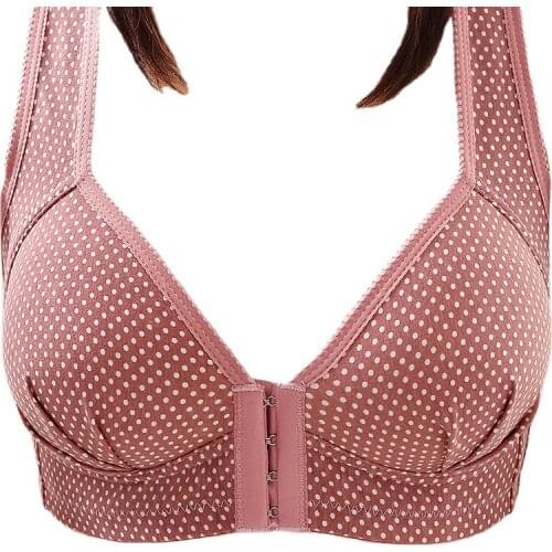 Sexy Ladies Big Size Push Up Bra For Women Comfy Gathered Sagging Front Button Thin Bra with Dot Print