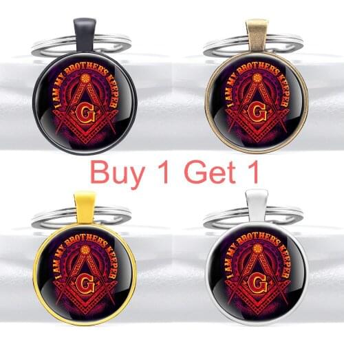 Buy 1 Get 1 Vintage i Am My Brothers Keeper Glass Dome Key Chain Classic Men Boy Masonic Jewelry Gifts Key Rings