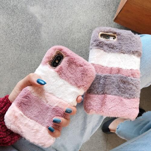 Color Plush Velvet Phone Case for iPhone 11 12 pro max XS XR X 7 8 Plus Fashion Girl Winter Warm Cover for iPhone 6 6s Plus Case