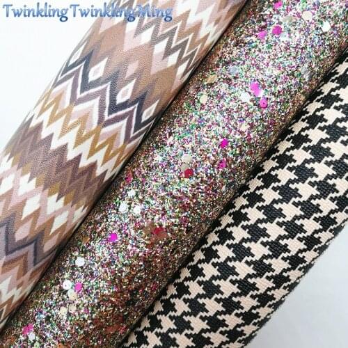 Mixed Colors Glitter Fabirc, Birds Printed Folk Custom Synthetic Leather Fabric Sheets For Bow A4 21x29CM Twinkling Ming XM666