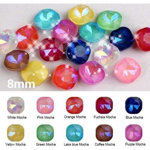 Hot sale Glass crystal 8mm jelly colors mix color square octagon shape Glue on rhinestone beads handicraft diy trim