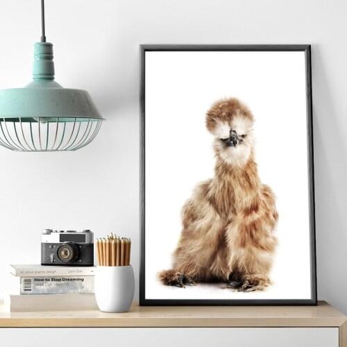 Silkie Chicken Farmhouse Nursery Art Canvas Painting Modern Farm House Decor Farm Animal Chick Wall Art Poster and Print Picture
