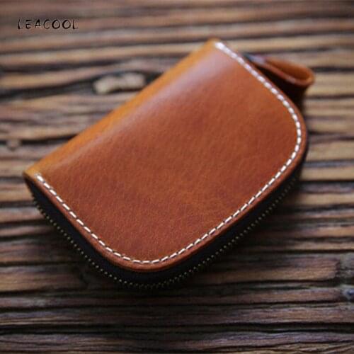 LEACOOL Genuine Leather Key Wallet for Men Designer Key Holder Women Men Car Key Organizer Housekeeper Zipper Key Case Bag