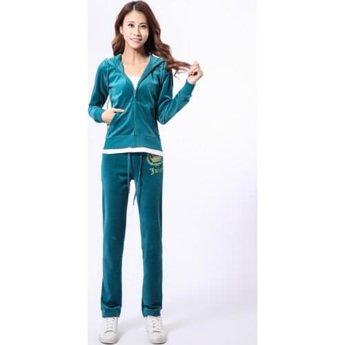 Juicy Grape Brand Autumn Women Sporting Suits Black Gray Pink Purple Velvet Women Tracksuit suits running Sportswear suit