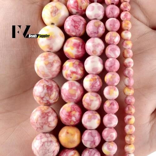 4/6/8/10/12mm Natural Pink Yellow Rainbow Stone Round Loose Beads For Jewellery Making DIY Bracelet Necklace Charms Accessories