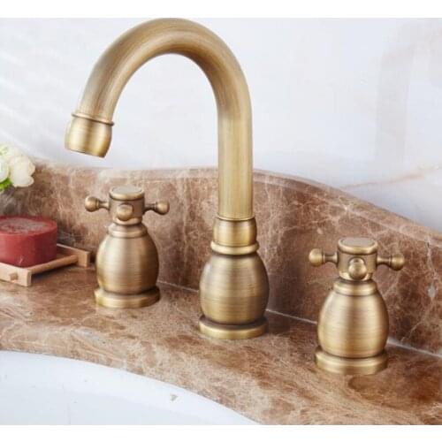 Brass Antique Basin Faucet Rotatable Bathtub Faucet Three Hole Separation Installation Water Tap
