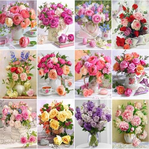 MomoArt Diamond Painting Flower Full Drill Square Diamond Embroidery Rose Rhinestones Mosaic Peony Cross Stitch Home Decoration