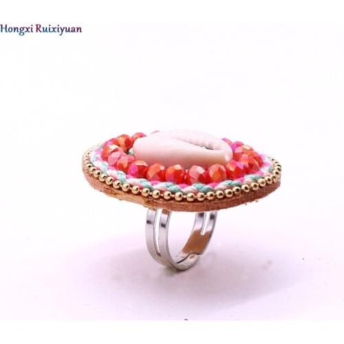 New ring fashion handmade beaded crystal shells rings for women ethnic style exquisite crystal adjustable ring bohemian jewelry