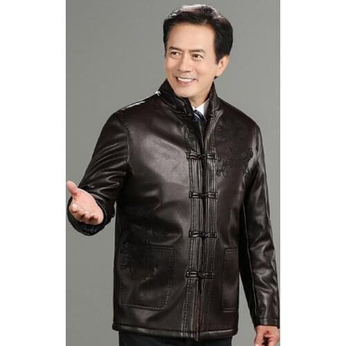 Autumn mens leather jacket motorcycle coat men loose jackets Middle-aged clothes Plus velvet thicken jaqueta de couro winter