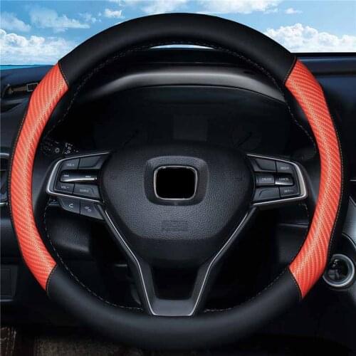 Carbon Fiber Pattern Protective Cover Non-slip Sweat Good Breathable Leather Car Steering Wheel Cover Handle Cover Car Interior