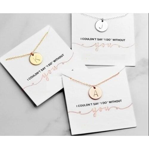 Personalize rose gold silver initials wedding Bridesmaid necklace Jewelry maid of honor jewelry proposal gifts with note-cards