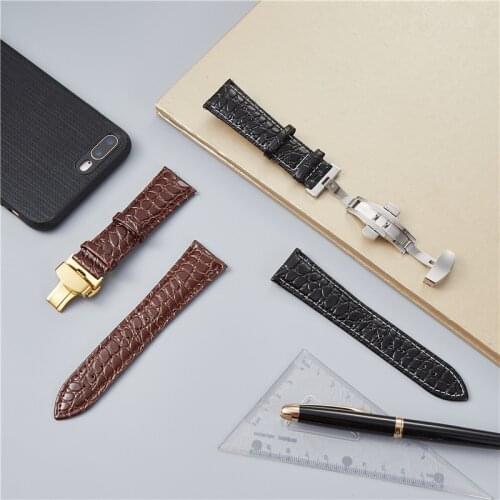Crocodile Pattern Luxury Men Watch Strap with Stainless Steel Clasp Calfskin Leather Watchbands 18mm 20mm 22mm 24mm