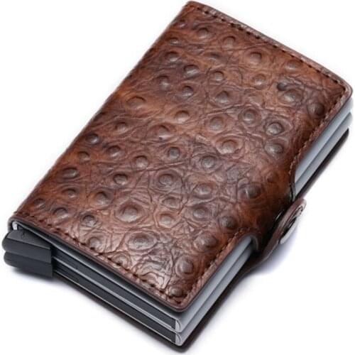 RFID Mens PU Leather ID Credit Card Holders Male Automatic Aluminum Alloy Hasp Business Double Layer Cardholder Wallet for Man