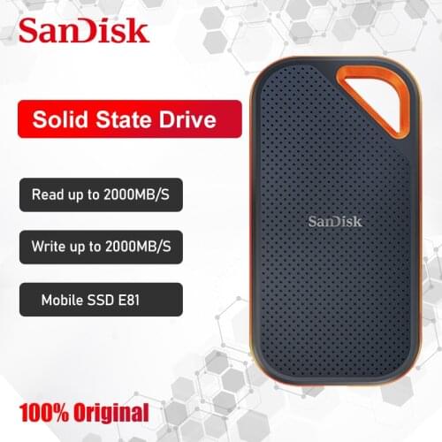 SanDiskE81, 1TB, Extreme PRO, SSD externo portátil de 2TB, NVMe, alta velocidad de lectura de hasta 2000 MB/s, USB 3,1, tipo A/C