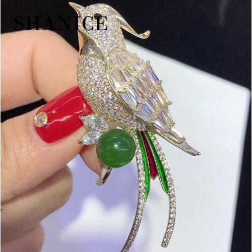 SHANICE Enameled Micro Pave CZ Cubic Zirconia Korea bird brooch high-end suit collar needle shirt collar pin buckle pin women