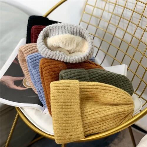 Casual Women Hat Solid Color Wool Knitted Beanie Winter Spring Thick Warm Cap Girls Skullies Beanies