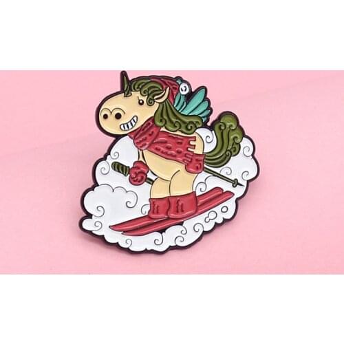 Cartoon cute unicorn free skiing show creative alloy brooch fashion animal badge jewelry