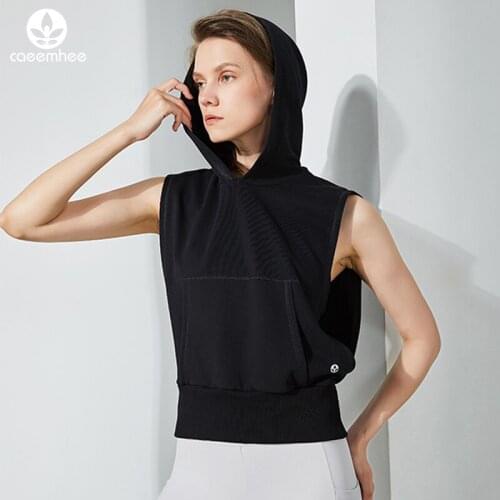 CAEEMHEE Sports Hooded Shirt Women Crop Top Fashion Pocket Hoodie Yoga Shirt Gym Workout Sleeveless Blouse Fast Dry Sportswear